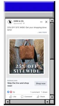 a facebook ad showing a woman with a bag
