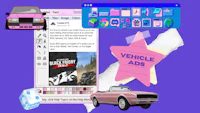 a computer screen with a pink car and other items