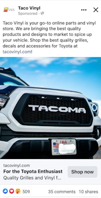 facebook ad for toyota tacoma