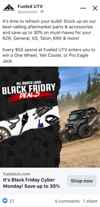 a black friday ad with an image of an off-road vehicle