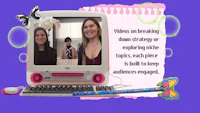 two girls are standing next to a computer with the words video on breaking don't explain don't touch