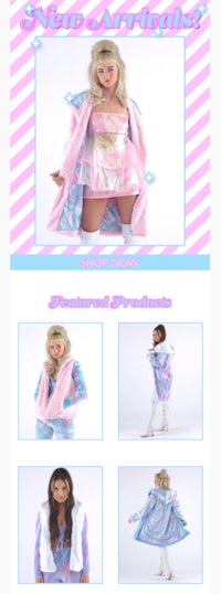 a picture of a woman dressed in a pink and blue outfit