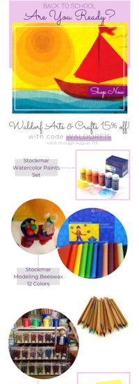 a collage of art supplies and a sailboat