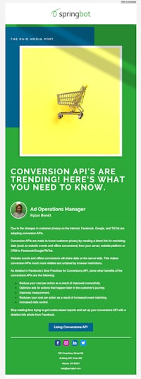 a green and yellow website with a shopping cart on it