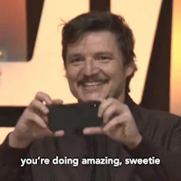 a man holding up a phone with the text you're doing amazing sweetie