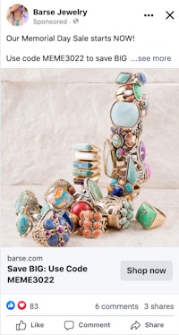 a facebook ad for a memorial day sale